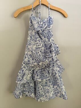 Floerns Women's Floral Halter Ruffle Summer Mini Dress, size xxs blue and white